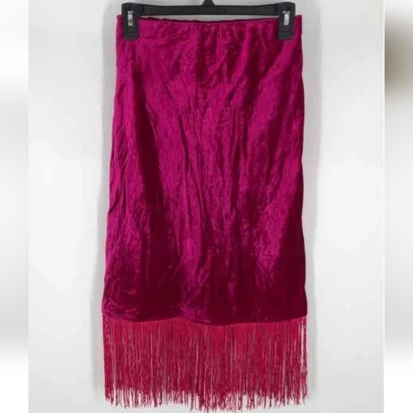 ANTHROPOLOGIE NEW Elegant Red/PINK VELVET Fringe Skirt 😍 XXS-SMALL - Picture 10 of 11